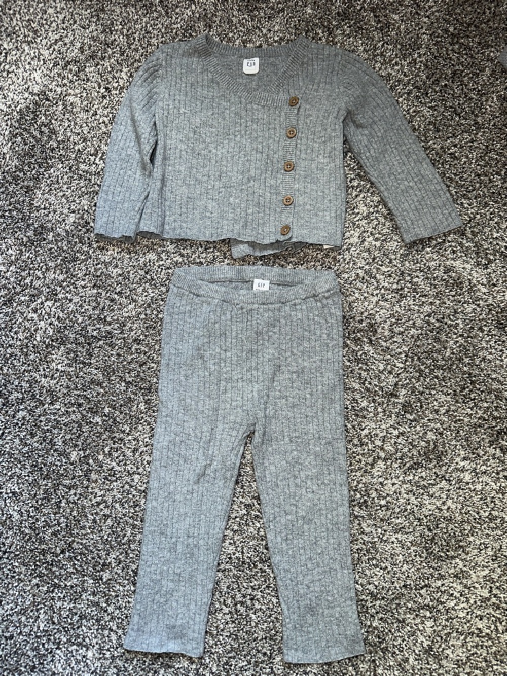 GAP Light Gray Ribbed Knit Cardigan & Leggings Set